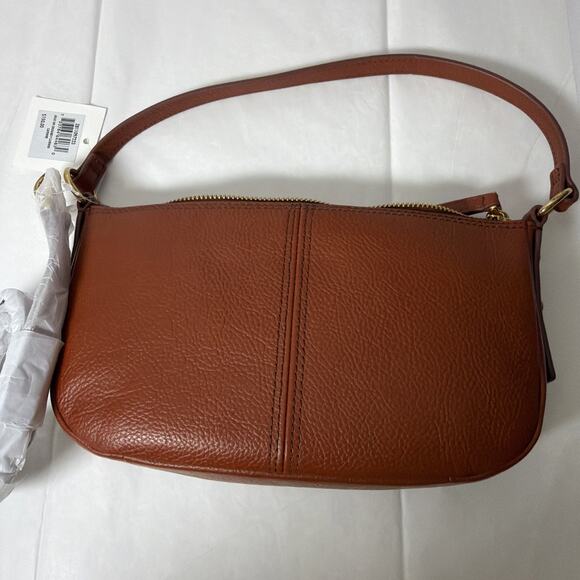 Fossil Jolie Leather Crossbody Bag Purse NWT Cayenne Brown Rust Pebbled - Picture 6 of 10